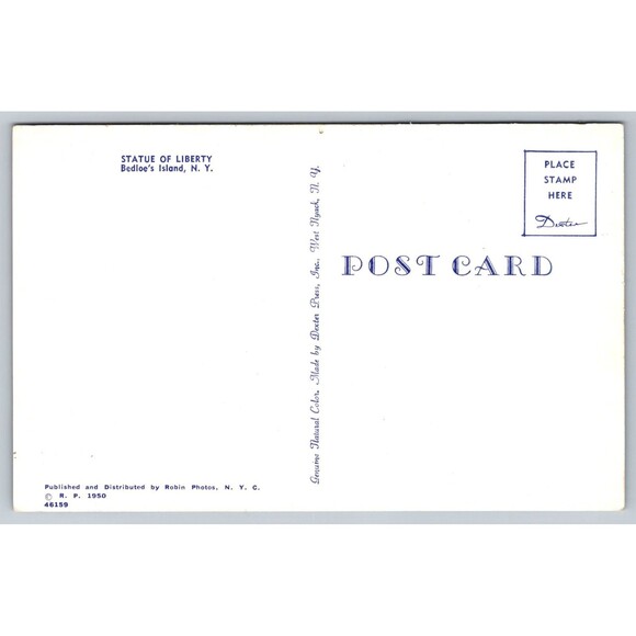 Postcard New York Bedloe's Island Statue of Liberty c1950s Vintage NY - Picture 2 of 2